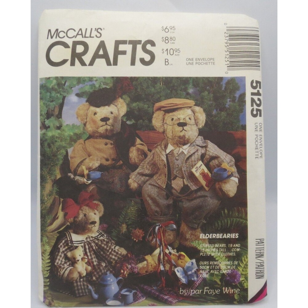 McCall's Crafts 5125 Stuffed Bears Clothes Bag 19" 15" Vintage 1990 Elderbearies